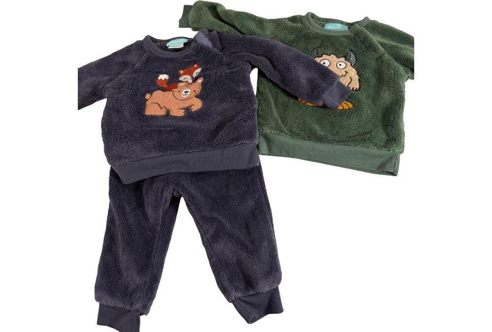 Pekkle Baby Boys 12M Fleece Outfit Bundle Sweatshirts Pants Animals
